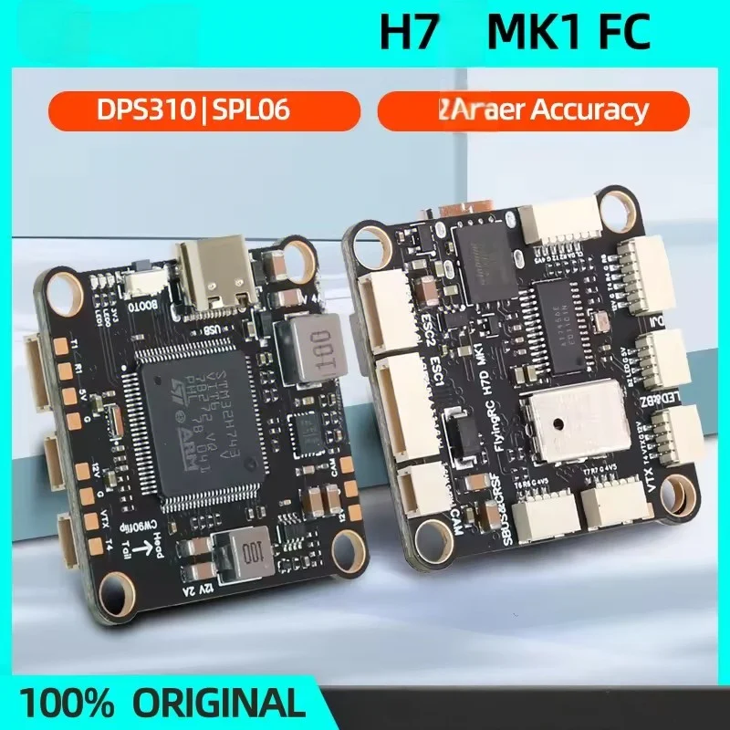 Détail des ports du contrôleur de vol FlyingRC H7D MK1 H743 avec baromètre intégré