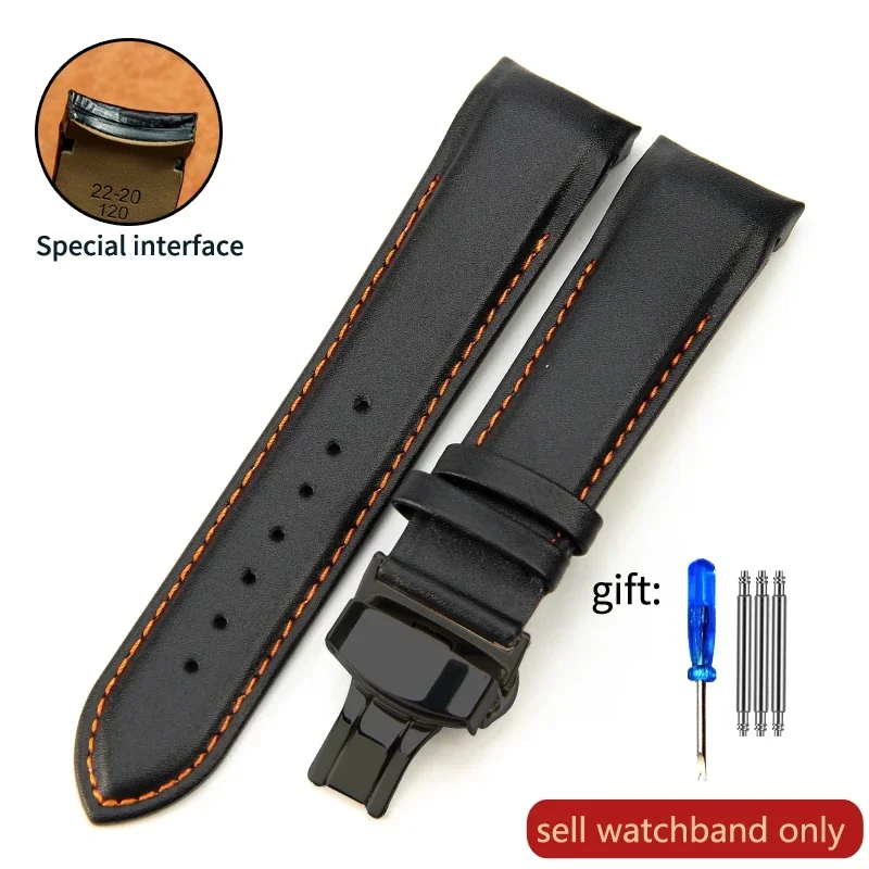 Premium Genuine Leather Watch Strap with Butterfly Clasp - Elegant Style in Multiple Widths