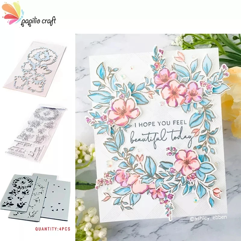 Spring New Rainbow Floral Washi Metal Cutting Dies Clear Stamps Drawing Stencils Set Diy Scrapbook Cards Paper Crafts Decor Mold 