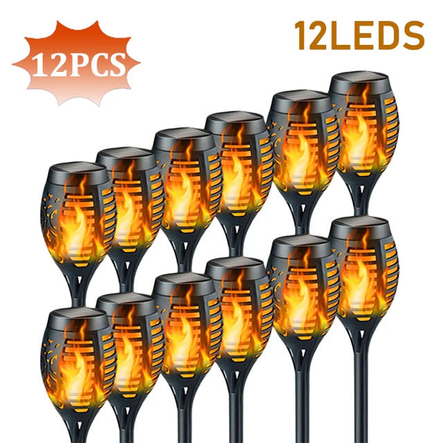 Outdoor Solar LED Torch Lights Sunlights Flashlight Waterproof Garden Decoration Lantern For Patio Street Balcony Yard Pathway 12LED-12PACK