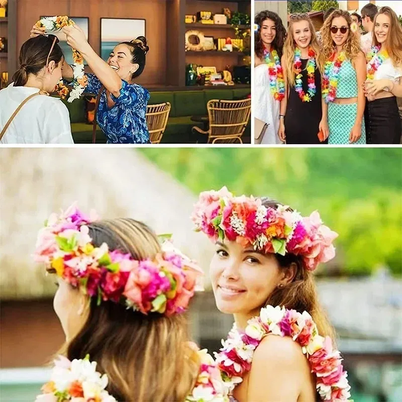 Colorful Artificial Flower Necklaces for Hawaiian Party Decor