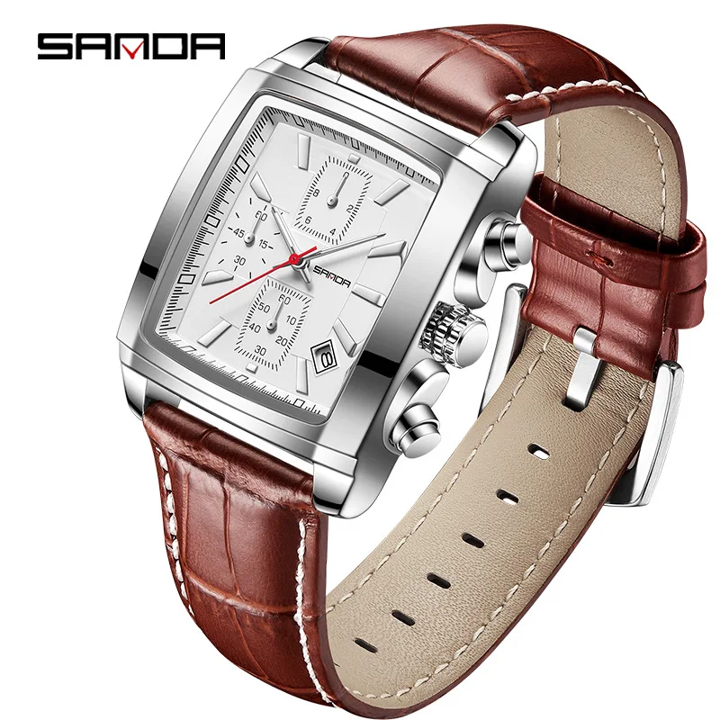Sanda 5303 Rectangle Dial New Design Soft Leather Strap Water