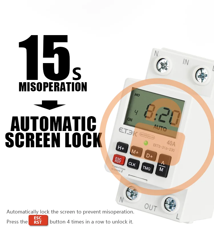 220V DIN rail 40A 2p with battery 7 day countdown timer Sunday hour programmable