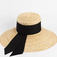 2024 Summer Straw Hat Beach Hat Women's Seaside Sun Hat Vacation Bow Ribbon Flat Top Big Brim Straw Hat praia 모자 - Image 2