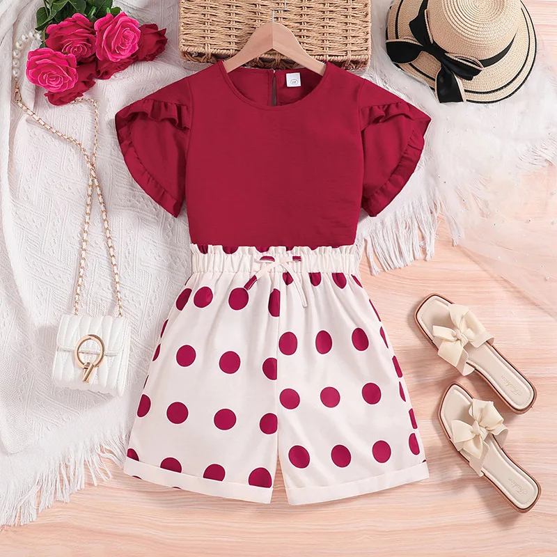 Red KIds Summer T shirt Set Short Sleeve