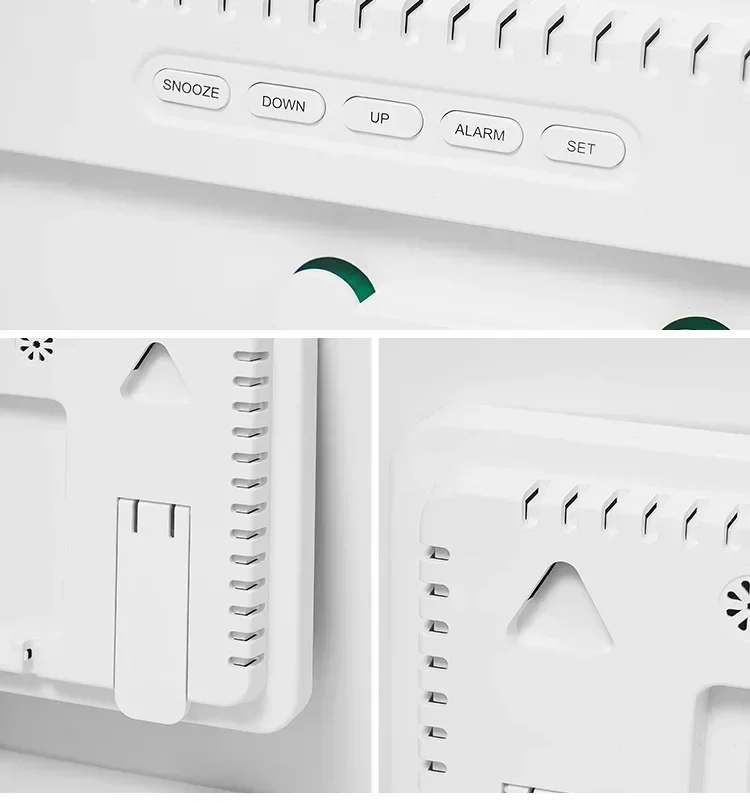 Digital Wall Clock Mood Lighting Temperature Humidity Timing Countdown 2 Alarm Auto Dimmer Plug in Use LED Alarm Clock Remote 5