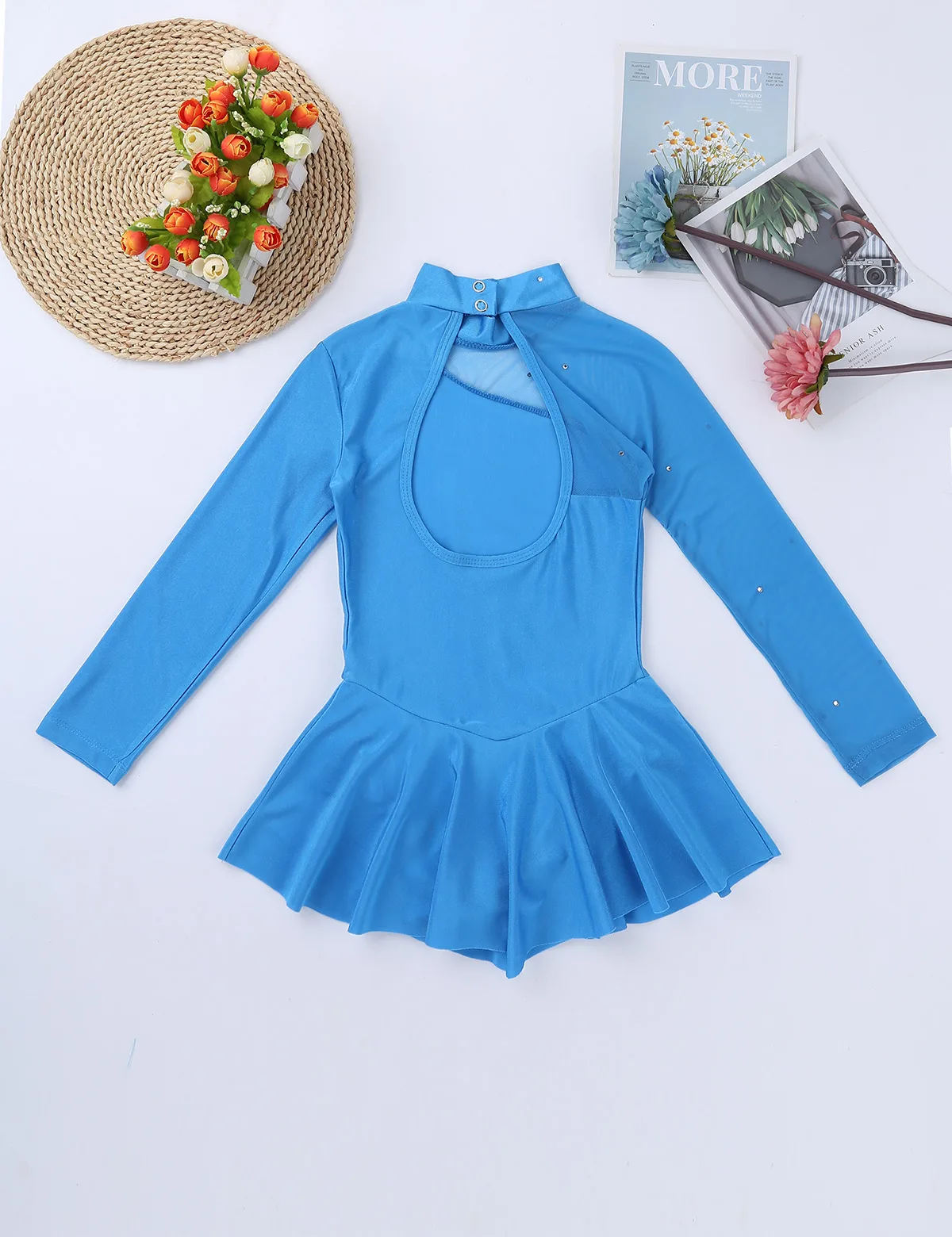 Kinder Mädchen Pailletten Gymnastic Eiskunstlauf Kleid Sheer Mesh Lange Ärmel Tüll Rock Trikots Kleid Leistung Kostüme – Detail 19