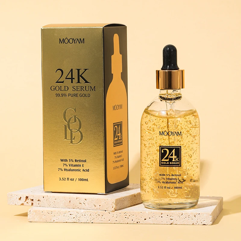 24K Golden Skin Care Retinol Hyaluronic Acid and Vitamin E Serum With Golden Foil Facial Essence Wrinkle Diminishing And Firming 1pcs high purity tin sheet tin plate tin foil sn≥99 99% tin skin available for scientific research experiments 100x100mm