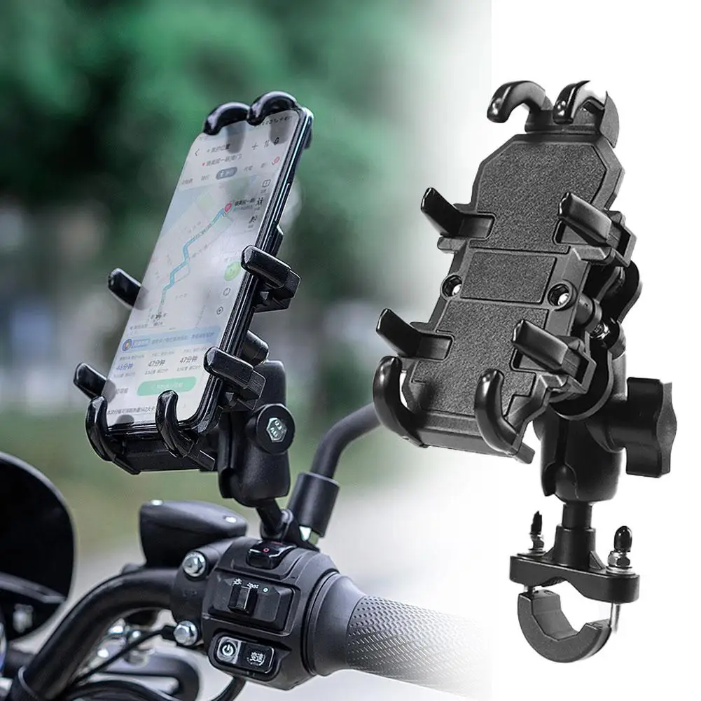 Motorcycle Phone Holder W/ Shock Absorber Bike Handlebar Rearview Mirror Mount GPS Clip For 4.7-7.1 Inch Mobile Phone Shock M3S5