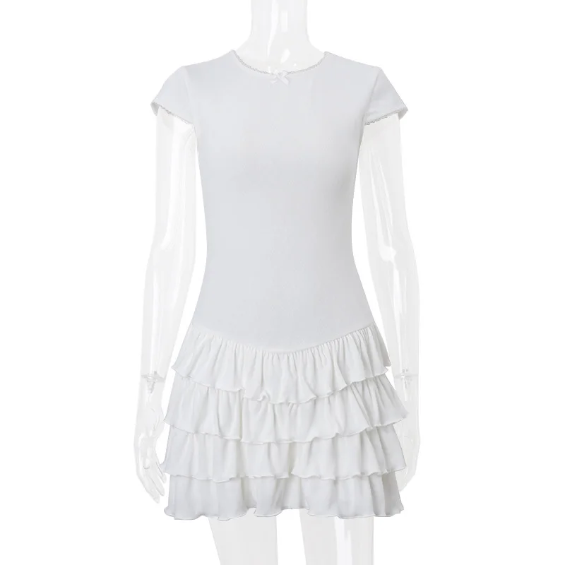 y2k Mini Skirt Women Fairycore Clothes Lace Trim Elastic Waist A-line Layered Ruffle Skirts Party Skirts Streetwear