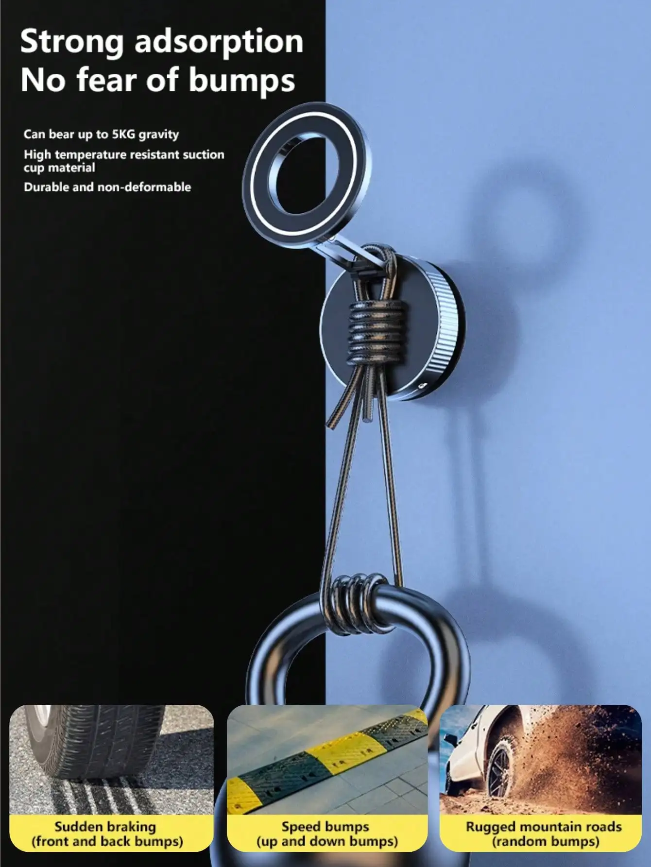 360° 3-Axis Foldable Magnetic Car Phone Mount with Vacuum Suction Base