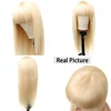 613 Honey Blonde Straight Human Hair Wig With Bangs Remy Hair Fringe Wigs For Women 180%Full Density Machine Made Wig With Bangs 4