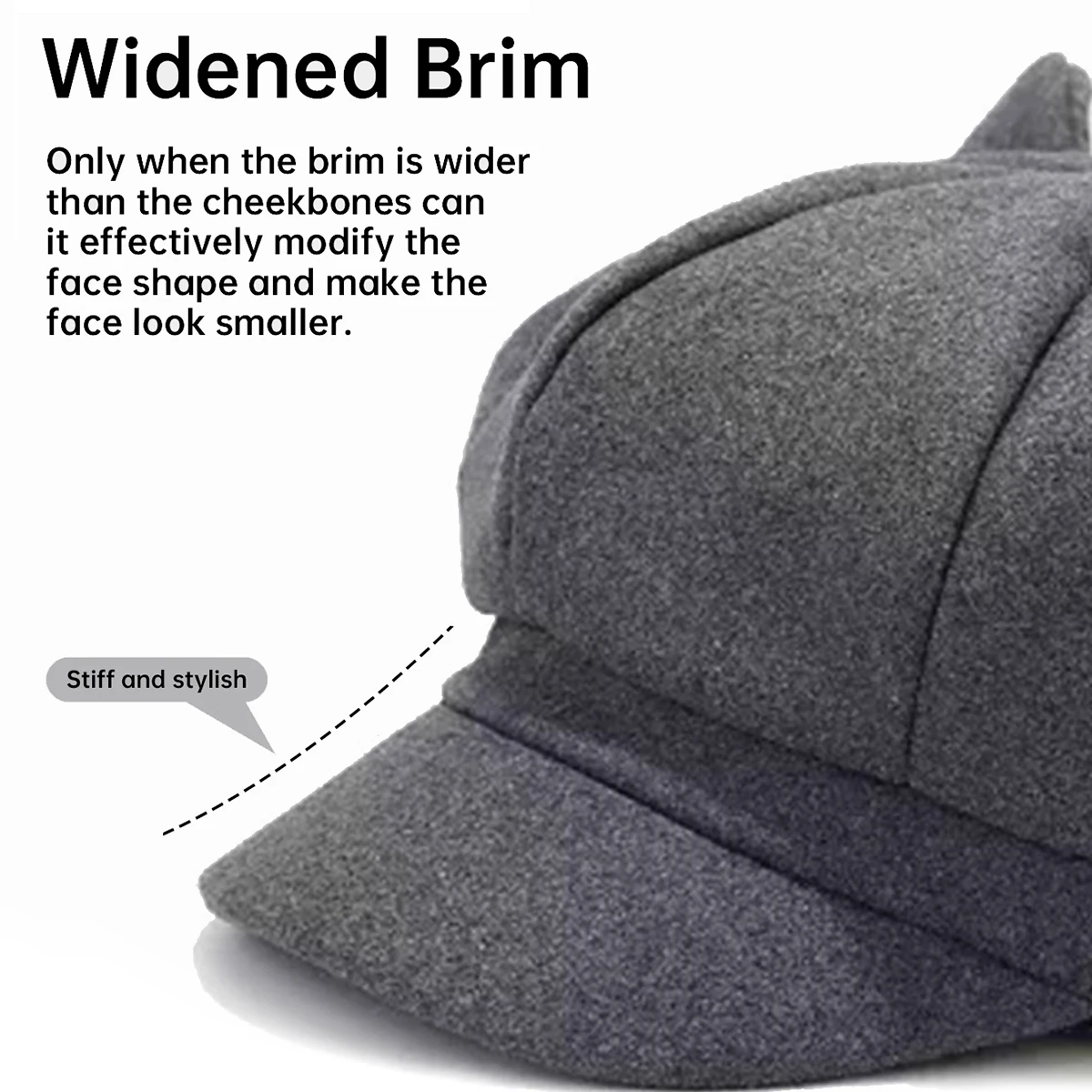 Autumn and Winter New Cute Cat Ear Internet Celebrity Octagonal Hat British Retro Woolen Peaked Cap Solid Color Trendy Painter Hat for Shopping and Students