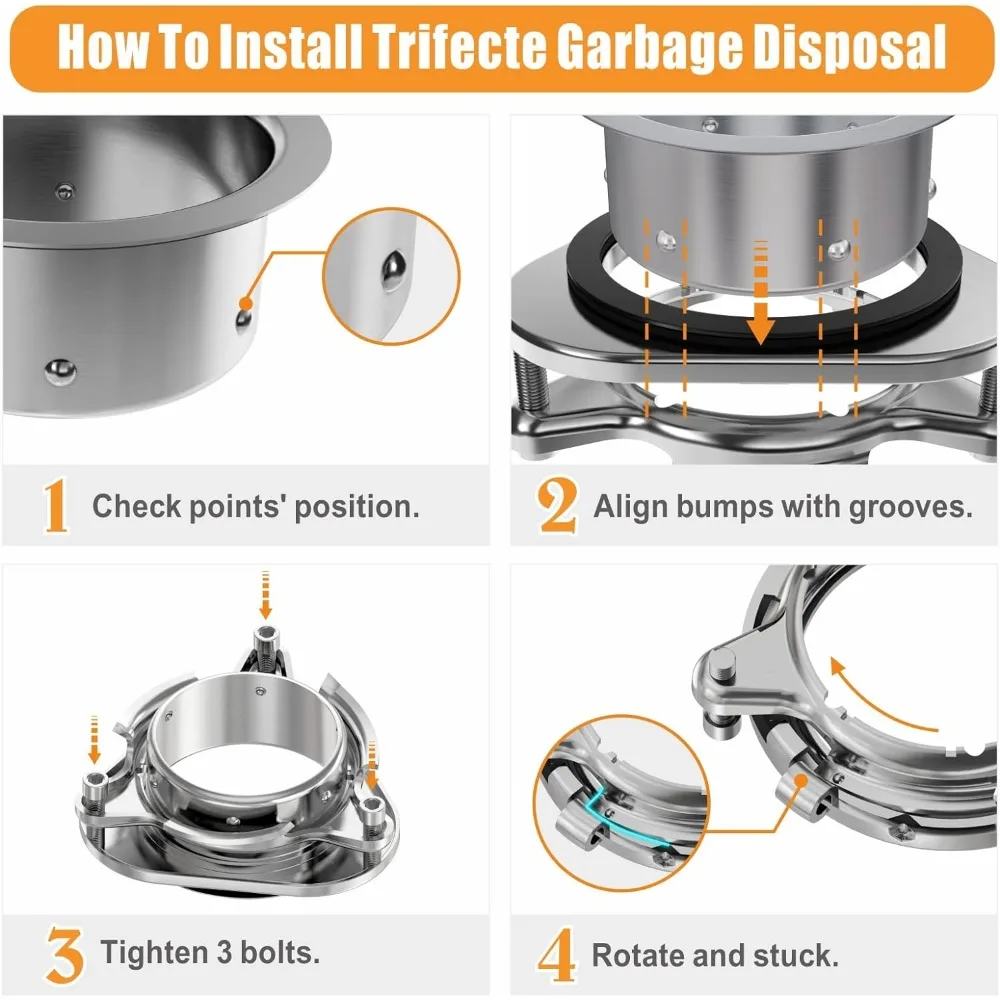 3/4 HP Garbage Disposals with Sound Reduction,Food Waste Coutinuous Feed Garbage Disposal with Power Cord 3