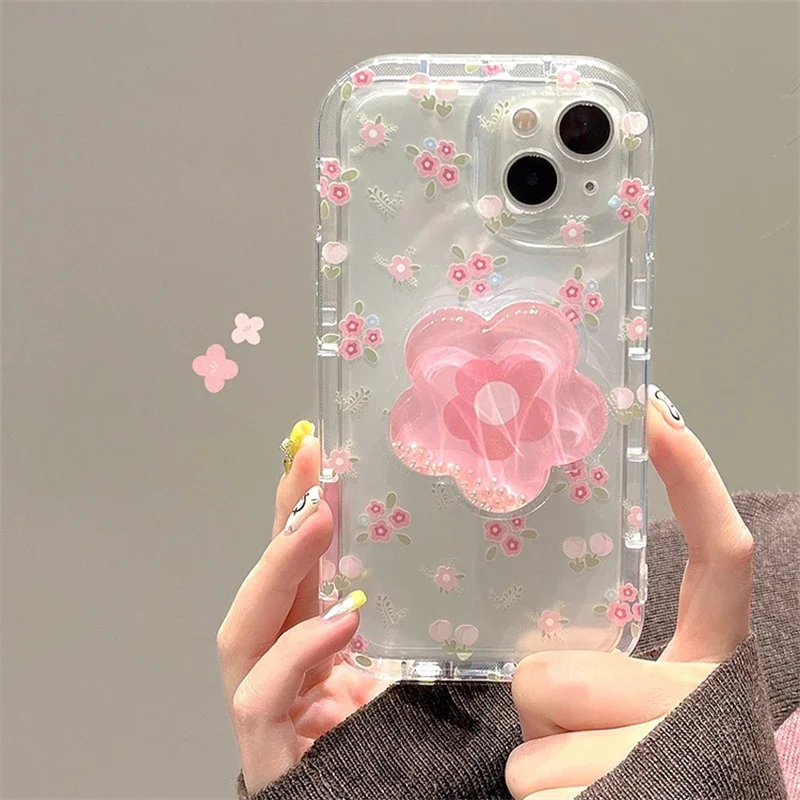 Charming Pink Quicksand Flower Phone Case with Soft Cover