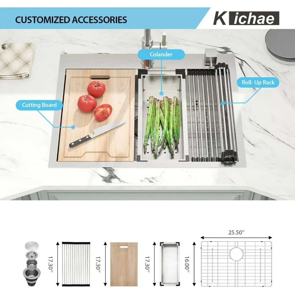28 Kitchen Sink Drop In - 28x22 Inch Drop Sink Workstation Stainless Steel Single Bowl Topmount Overmount Kitchen Sink Handmade 2