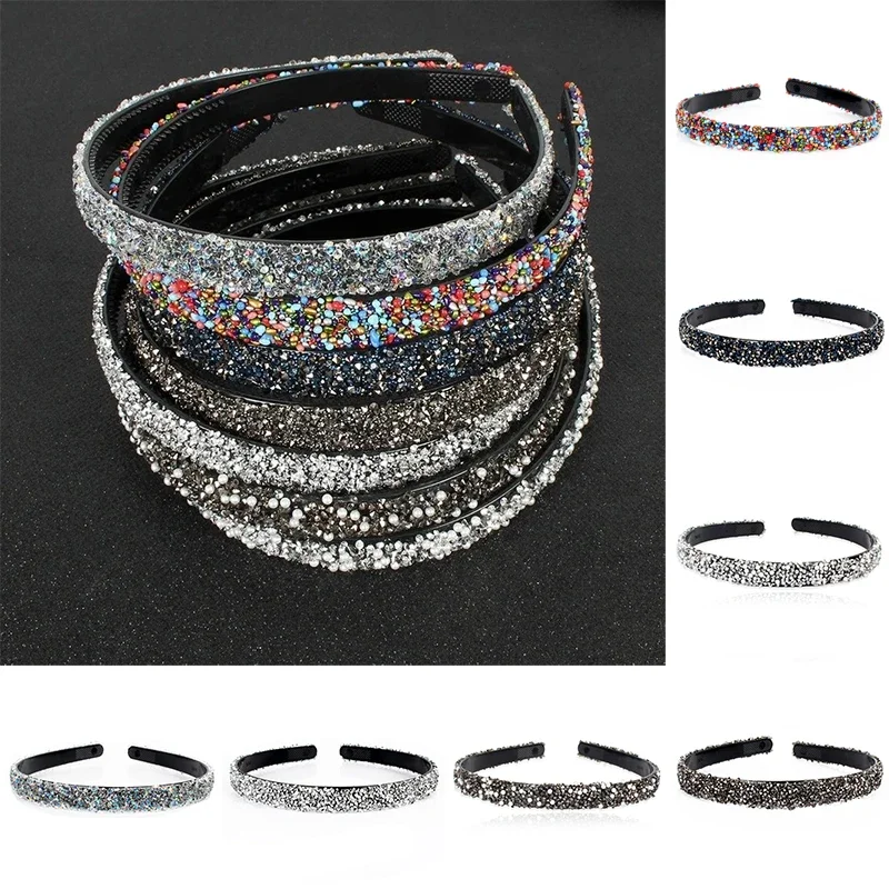 Luxury Pearl Rhinestone Headbands Fashion Thin Sparkly Rainbow Crystal Teeth Hairbands for Women Girl Hair Hoop Hair Accessories mymc women pearl waist chain elastic belt for dress fashion woman girls waistbands sweet decorative dress accessories thin belts