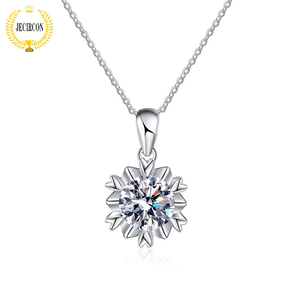 

JECIRCON-Moissanite Snowflake Pendant Necklace for Women 100% 925 Sterling Silver Jewelry D Color Fashion Simple All-match 1ct