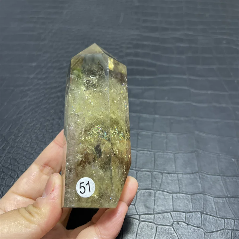 298g High Quality Natural Polished Clear Smoky Citrine Quartz Point with Rainbow Crystal Tower For Decoration 5