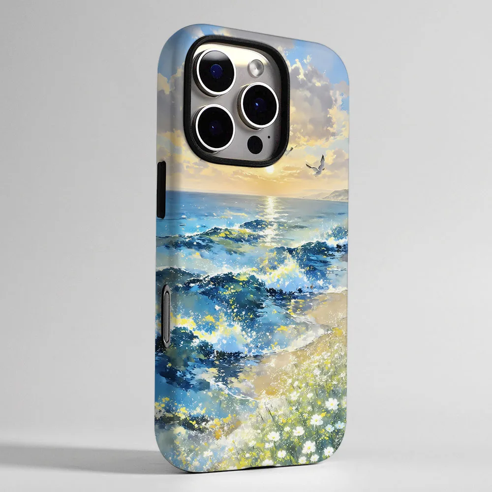 Magnetic Phone Case with Beautiful Scenery Print and 2-in-1 Film Cover
