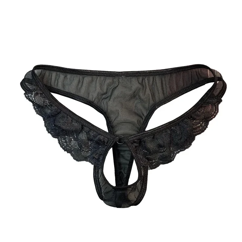 Adult Men's Open Crotch Underwear with Holes Transparent Seamless Thong Briefs Low-waist Ultra-thin Mesh G-string