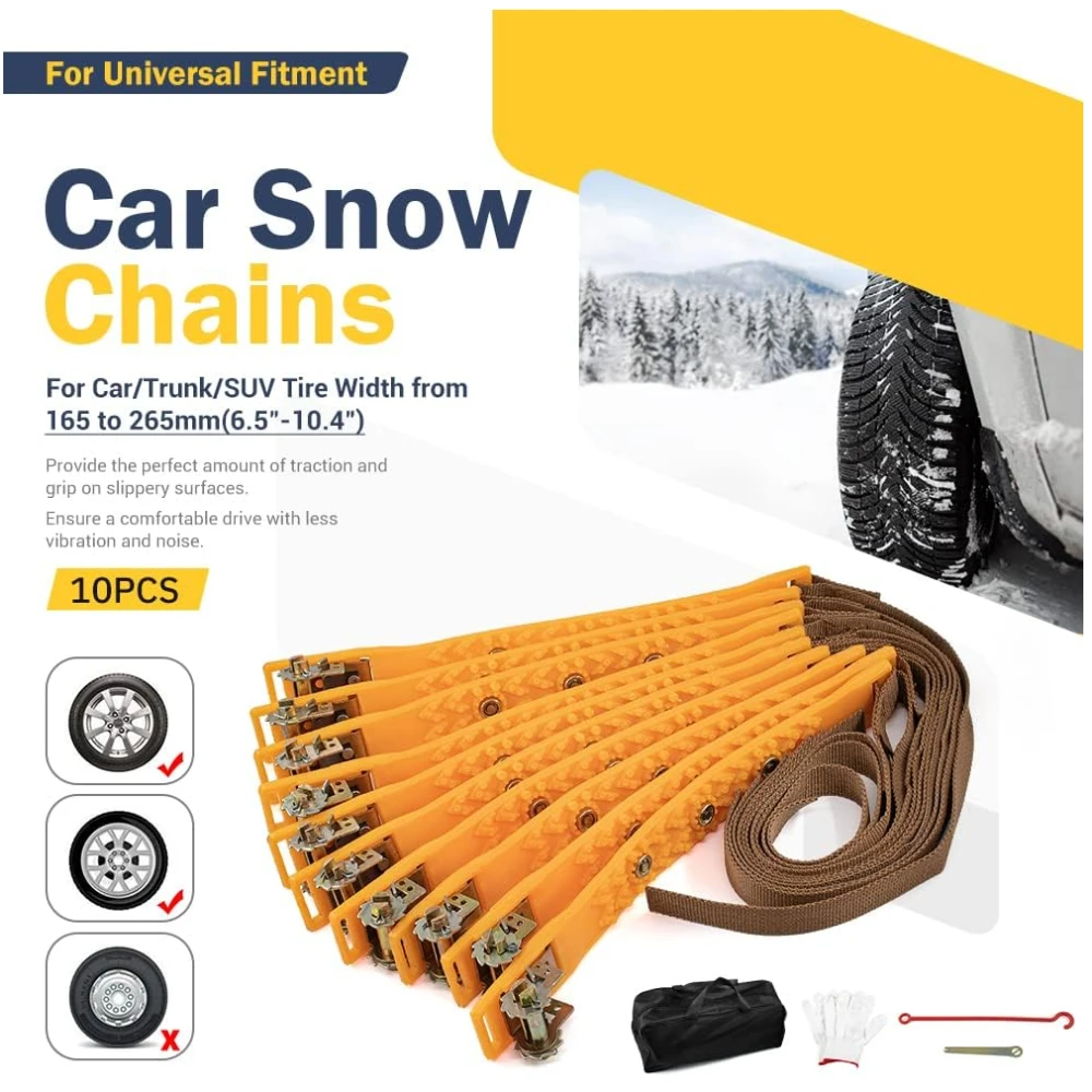 Tire Chains 10pcs Universal Car Snow Chains TPU Wheel Security Chains Adjustable Snow Tire Portable Emergency Traction Mud Chain