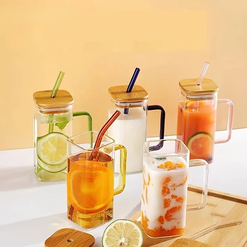 20 OZ Glass Cups with Bamboo Lids and Glass Straw - 4pcs Set Beer