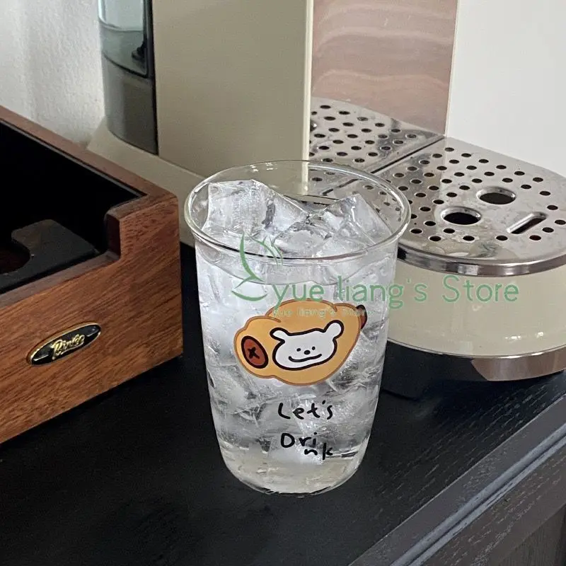 New Cute Puppy Printed Glass Cup Heat-resistant Low-temperature Resistant High Borosilicate Summer Juice Cup, Coffee Cup