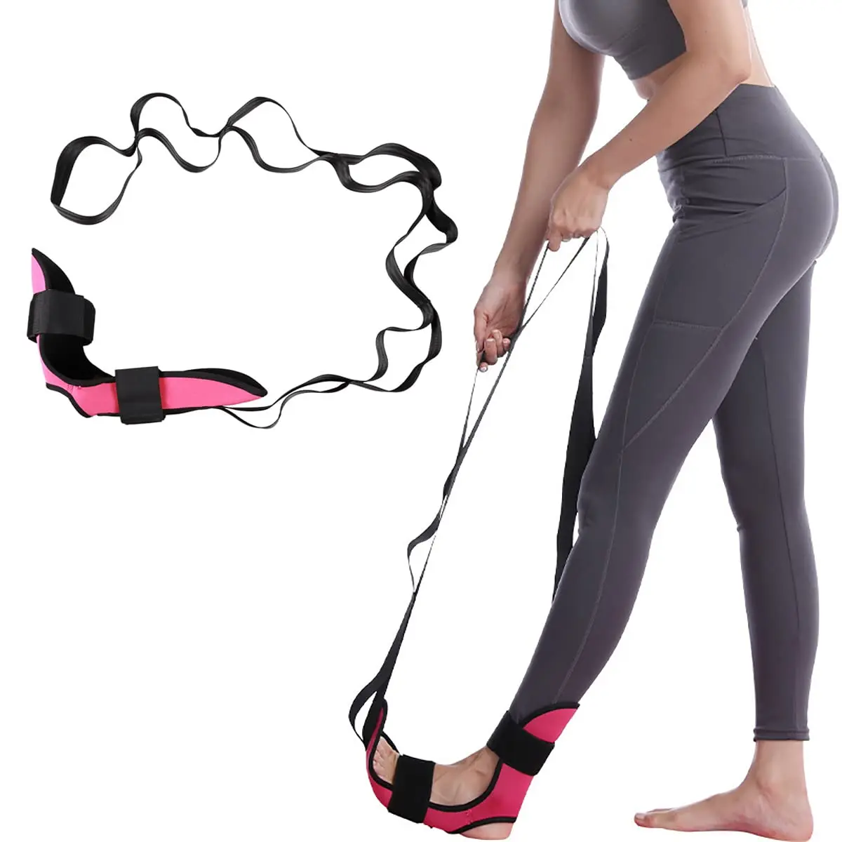

Foot and Calf Stretcher for Plantar Fasciitis, Achilles Tendonitis, Heel Spurs, Drop Foot. Yoga Stretching Strap for Leg, Thigh