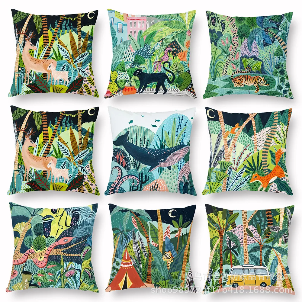 

Tropical Animal Pillowcase Forest Tiger Monkey Pillows Covers Decorative Cushions for Bed Sofa Kid Boy Girl Bedroom Pillow Case