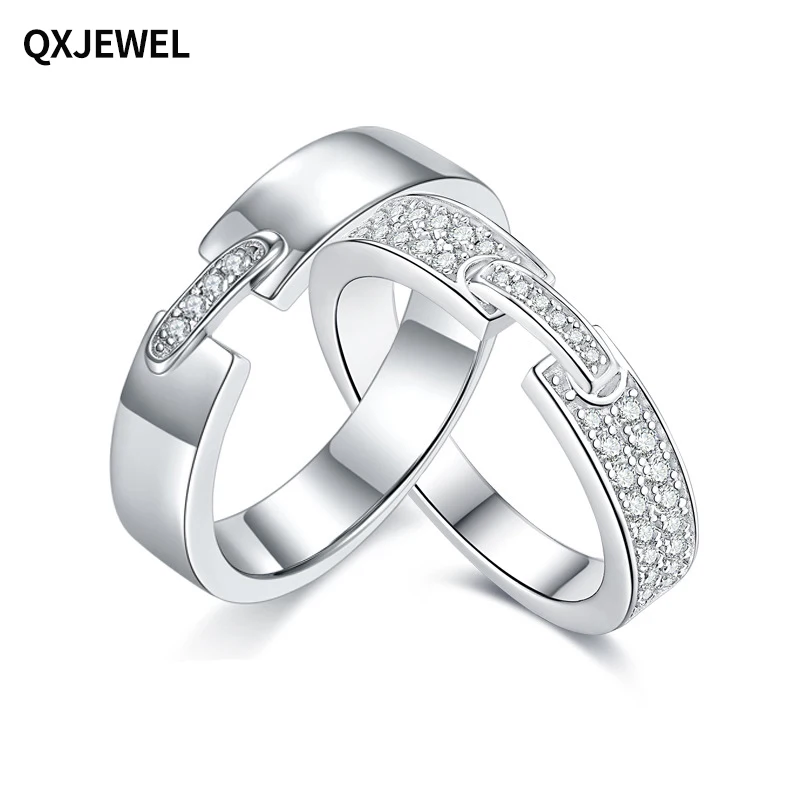 

QXJEWEL Couples Wedding Rings Simple Atmospheric Silver Plated 18k White Gold Moissanite Set For Proposal Gift