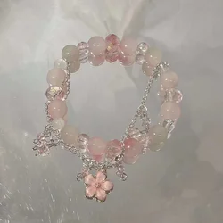 Elegant Cherry Blossom Crystal Beaded Bracelet - Exquisite Flower Jewelry Gift (BR24Y0037)