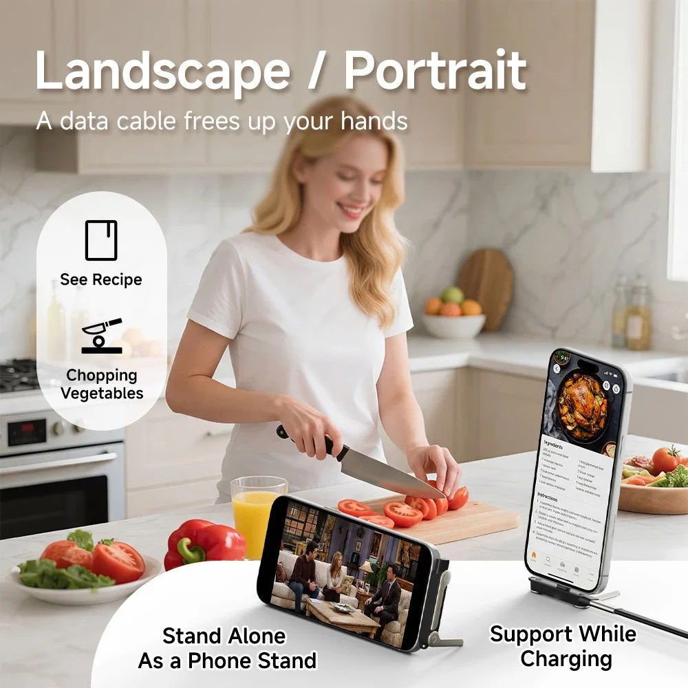 elough PD240W 타입 C to 타입 C 케이블 (탈부착 가능한 폰 마운트 포함) C to C 어댑터 고속 충전 실리콘 게이밍 데이터 케이블