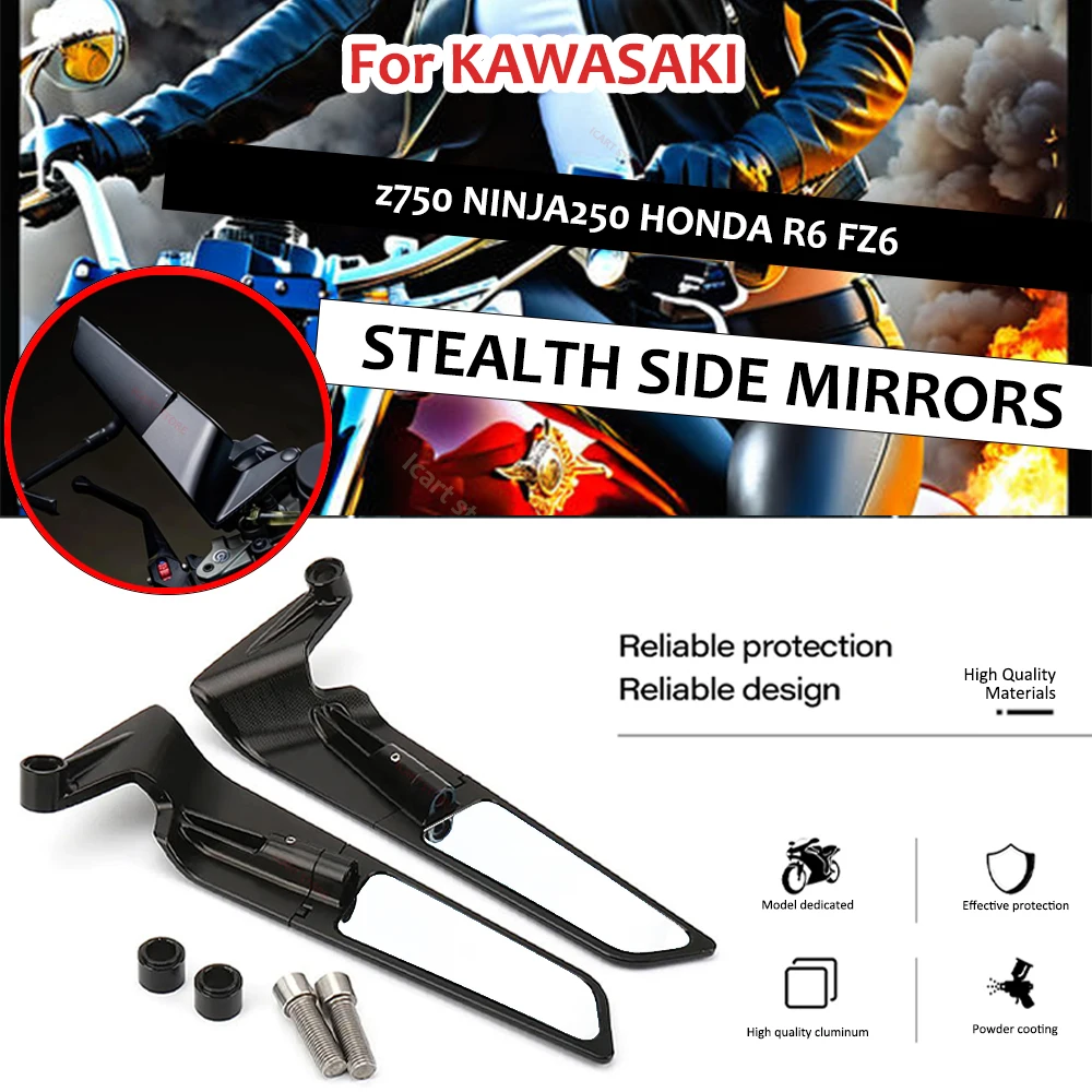 

For KAWASAKI z750 NINJA250 HONDA R6 FZ6 SUZUKI YAMAHA Adjustable Rotating Rearview Wind Swivel Wing Side Mirror
