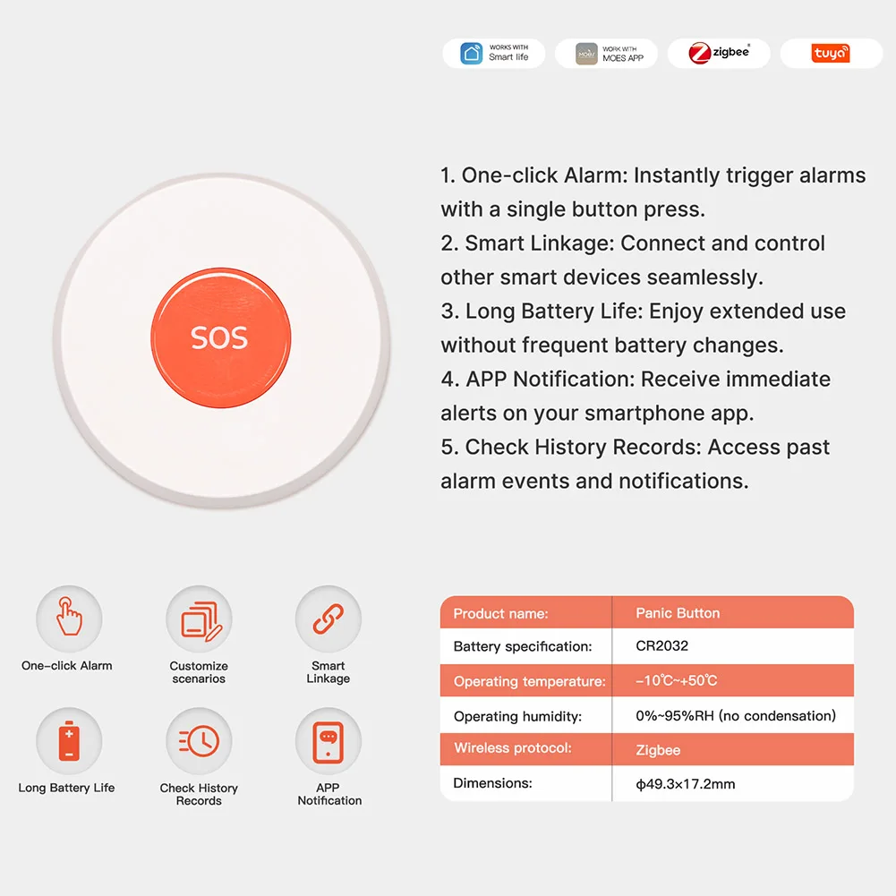 Zigbee SOS Emergency Call Button APP Notification Wireless Panic Button Alarm Emergency Alarm for Kid Elderly Patient