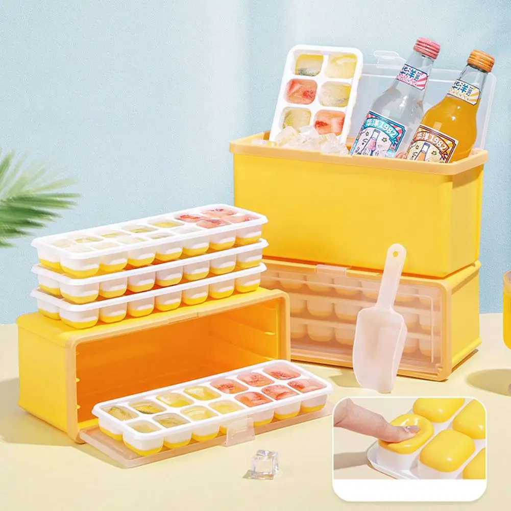 

3-layer Creative Ice Cube Tray With Lid Stackable Silicone Plastic Ice Trays With Storage Ice Box For Home Kitchen