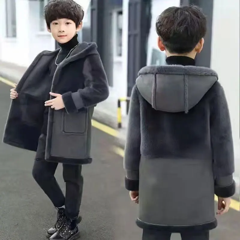 

Mid-length Style Autumn Winter Warm Outwear For 3T 4 6 8 10 12 14Year Baby Boys Hoodies Outerwear Comfortable Children Clothes