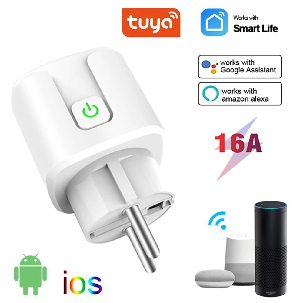 

Tuya Smart Plug WiFi Socket EU 16A Power Monitor 220V Timing Function Smart Life APP Control Works with Alexa Google Home Alice