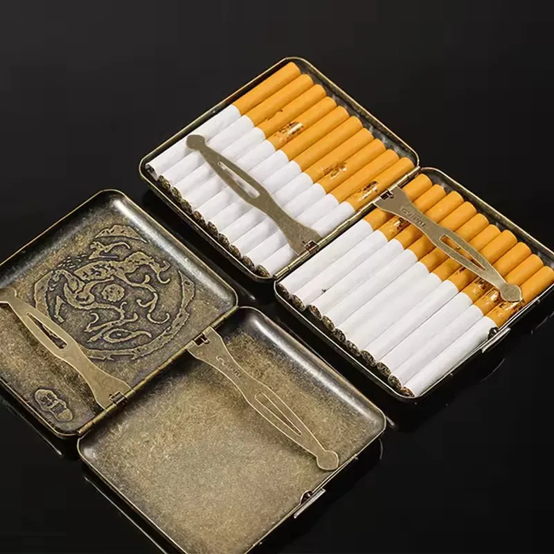 Vintage-Style Carved Cigarette Storage Case with Gift Box Packaging