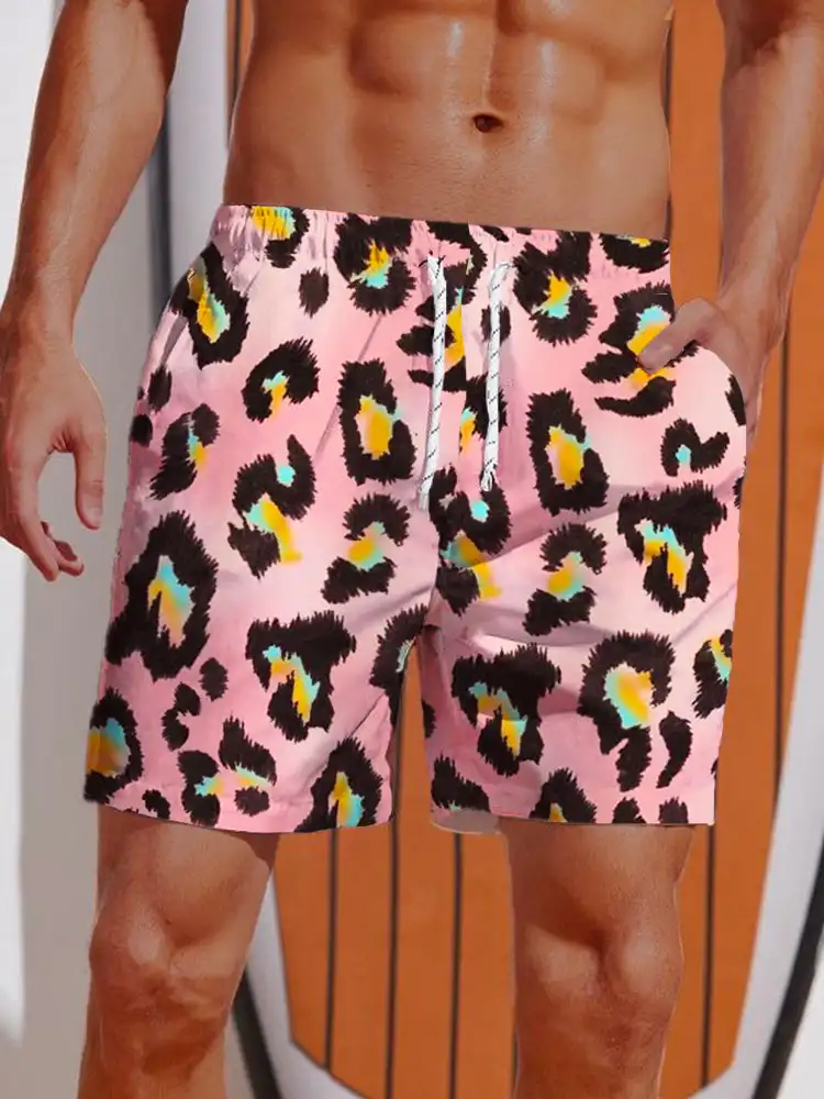 2024 Summer 3D Prints Hawaiian Vacation Style Printing Shorts Men's Casual Board Shorts Swim Trunks Drawstring Breathable Short 4
