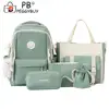 5pcs Backpack Combo Set Large Capacity School Bags Set Canvas with Pendant Soft for Primary Middle School Students 1