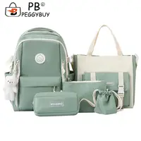 5pcs Backpack Combo Set Large Capacity School Bags Set Canvas with Pendant Soft for Primary Middle School Students 1