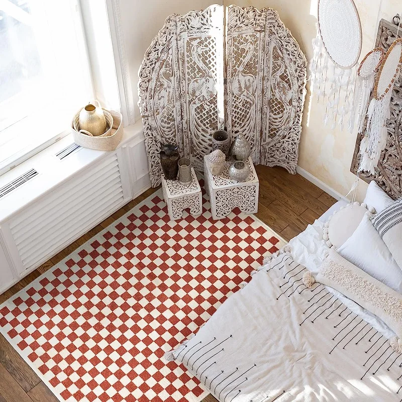 Washable Rugs Decor Indoor Checkered Large Area Rug Boho Bedroom Rug Soft Non-Slip Carpet Rugs for Dining Table Living Room 2