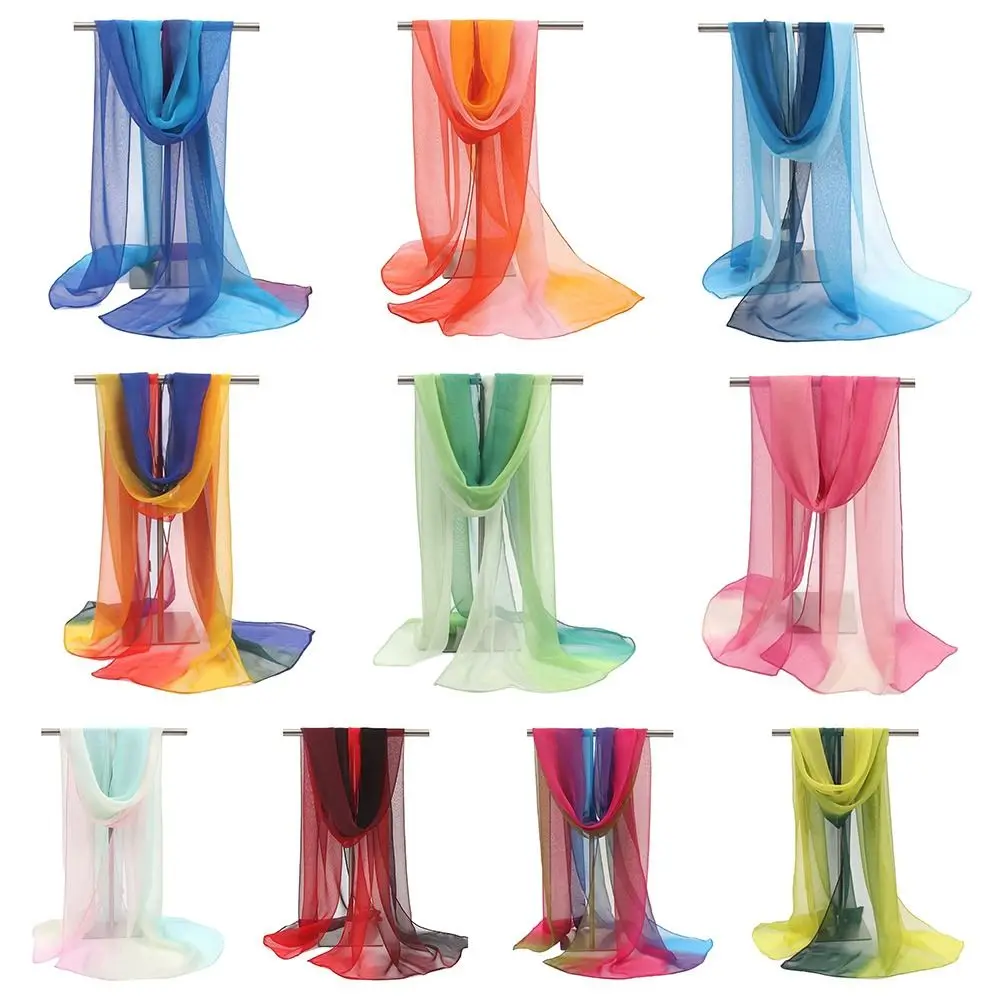 Summer Sun Protection Scarf Gradient Solid Color Soft Pashmina Long Anti-sunburn Neck Bandana Women