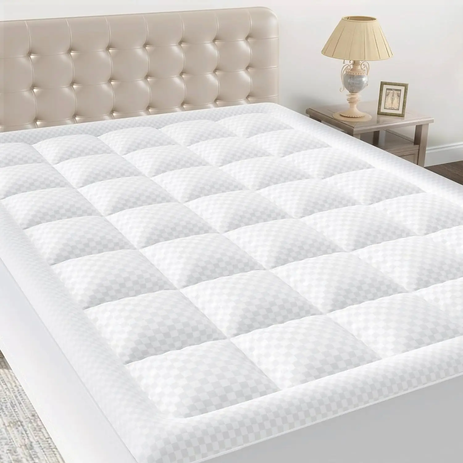 Kitinjoy King Quilted Fitted Mattress Pad Cool Soft Mattress Topper Elastic Fitted Mattress Machine Washable Mattress Protector