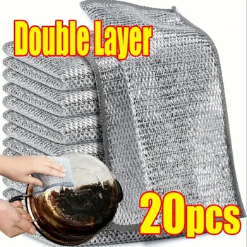 Panno per pulizia magico Bastone di ferro Salviette metalliche Stracci Strofinaccio magico Asciugamano per lavare Filo di acciaio argentato Panno da cucina Straccio addensato 1-20pz 1
