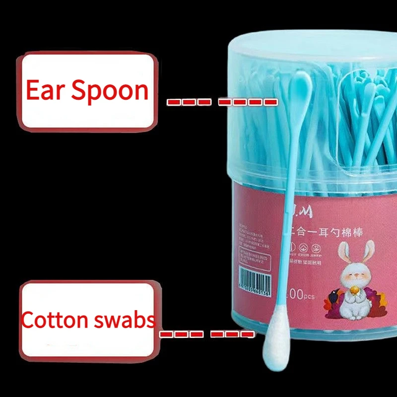 100Pcs2In1CottonSwabswithEarSpoonsPlasticCuretteEarPick
