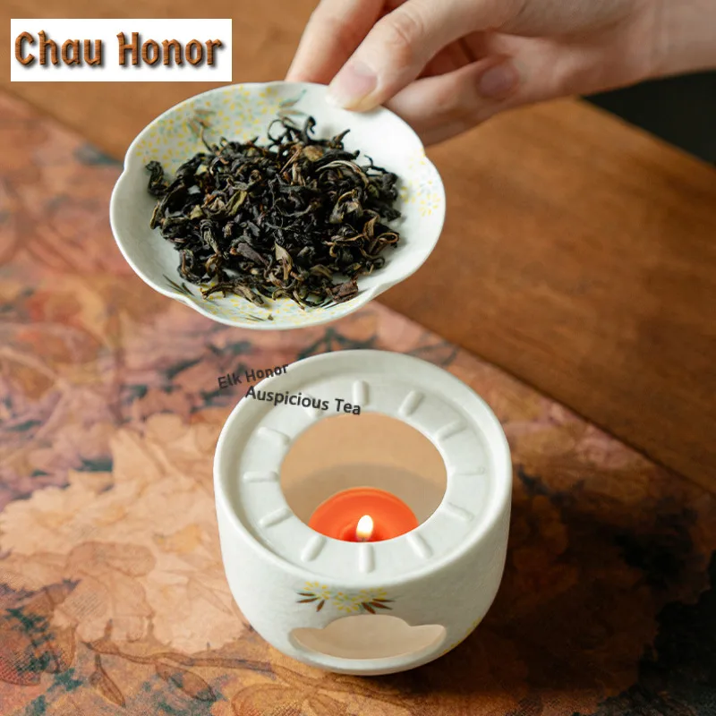 Hand-drawn Little Daisy Tea Warmer Holder Zen Pot Stand Candle Heater Stove Kettle Stand Boiling Water Carbon Furnace Tableware