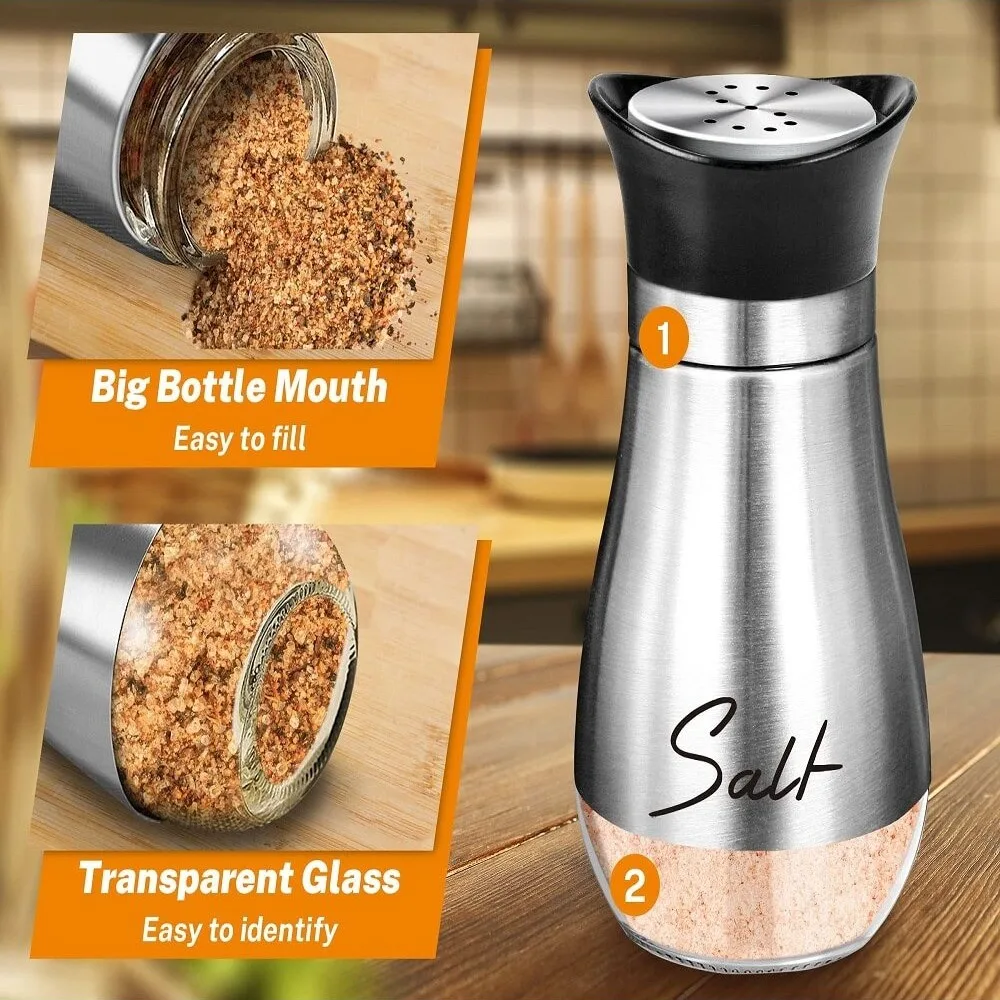 Seasoning Jar Salt Shaker Spices Bottle Salt Pepper Shakers Stainless Steel Seasoning Shaker Adjustable Spice Dispenser Pepper Shaker Seasoning Salt Jar BBQ Tools