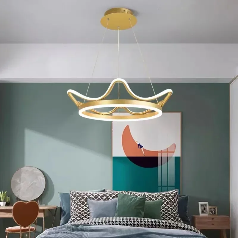 Led Chandelier Modern Minimalist Crown Pendant Lamp Living Room Bedroom Princess Creative Children's Lighting Decor